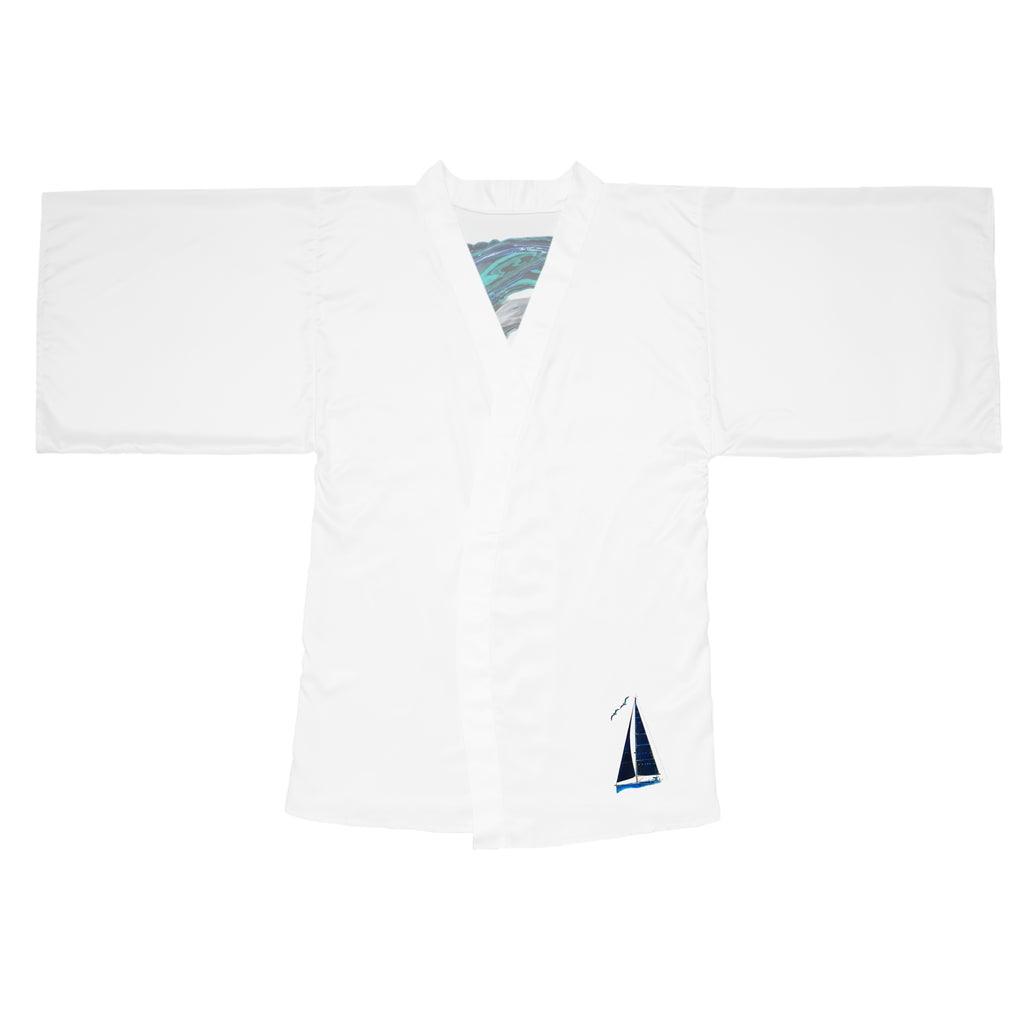 Ocean Wave Long Sleeve Kimono Robe, Beach Cover-Up, Spa Day Robe, Unique Gift for Her, Summer Kimono, Relaxation apparel