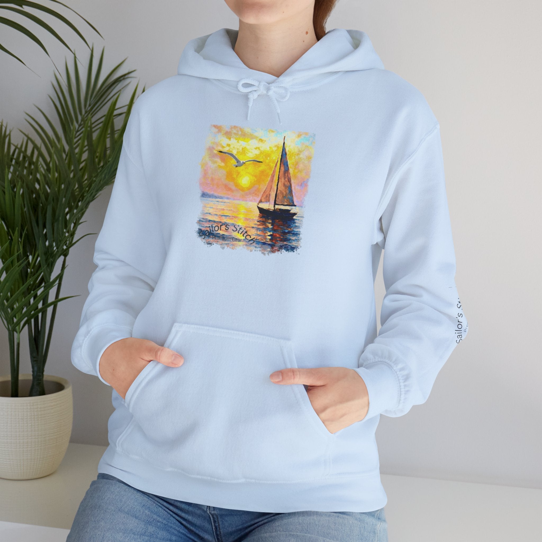 Sailing Sunset Design Sailor’s Stitch Unisex Hoodie / Sweatshirt, Custom name option, Boat wear, Nautical apparel