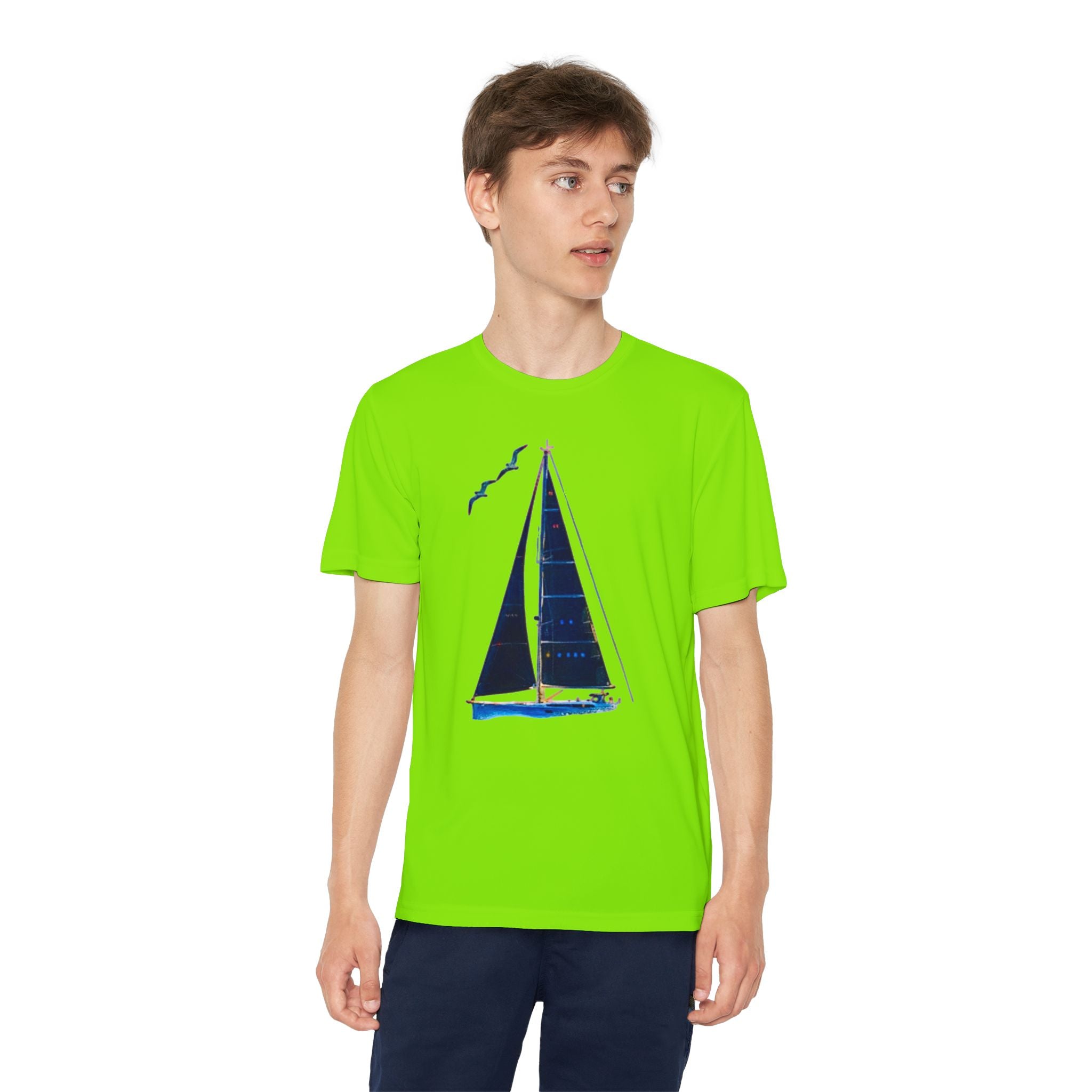 Youth Neon Visibility Sailing Safety Boat Tee, Youth Competitor T-Shirt, Sporty Regatta Top, Summer Boating Shirt, Sailboat Racing Apparel