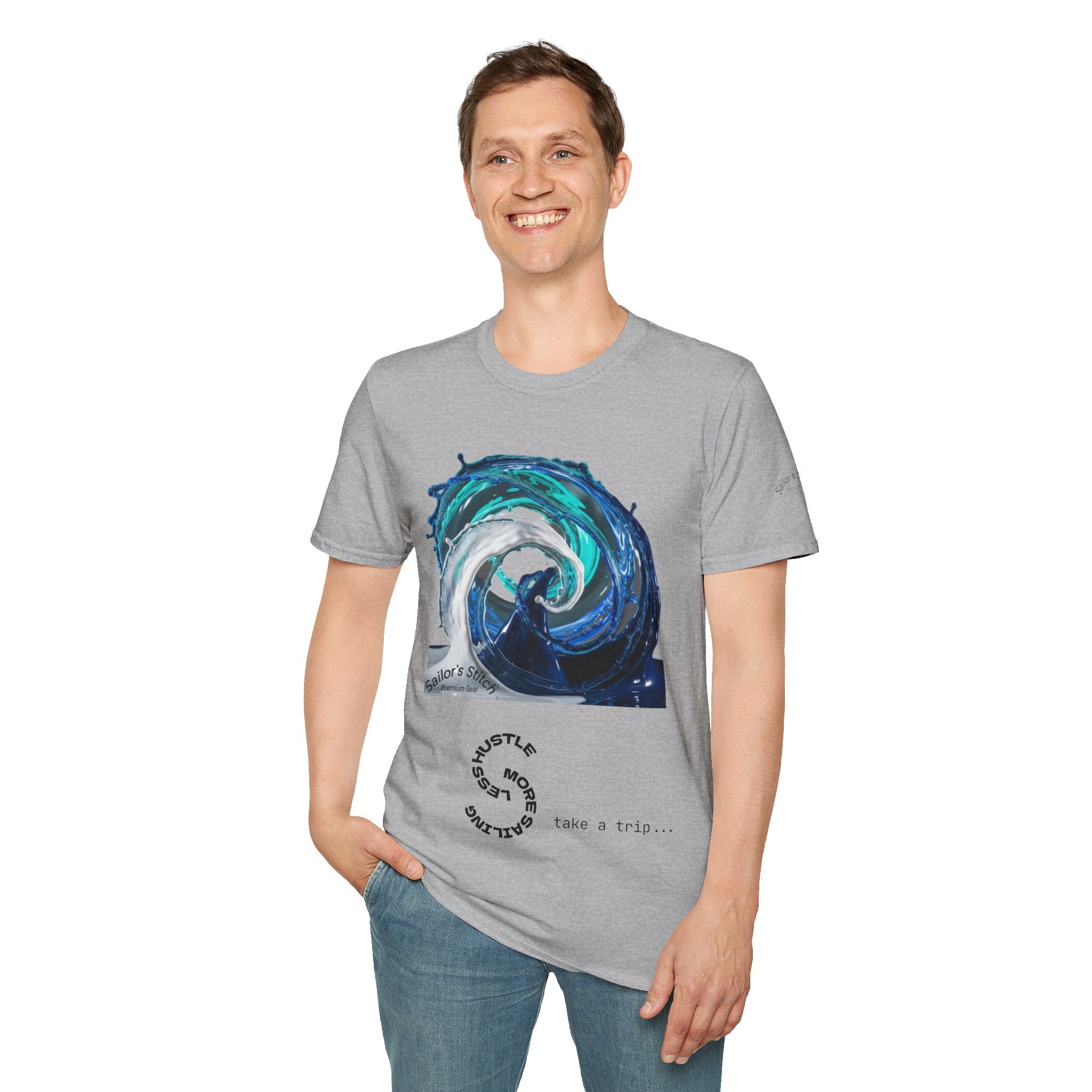 Yacht Wake Less Hustle More Sailing Print T-Shirt, Unisex Graphic Tee, Gift for Sailors, Casual Wear, Sailing Sports Shirt, Nautical apparel