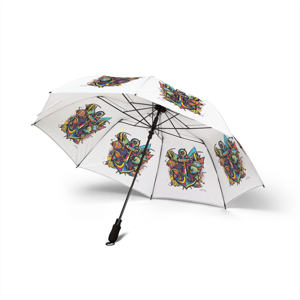 Anchor & Fish Design Pop Art Compact Foldable Umbrella, Custom name option, Chic Sunshade, Portable Rain Protection, Outdoor Accessories, Unique Gift for All Occasions