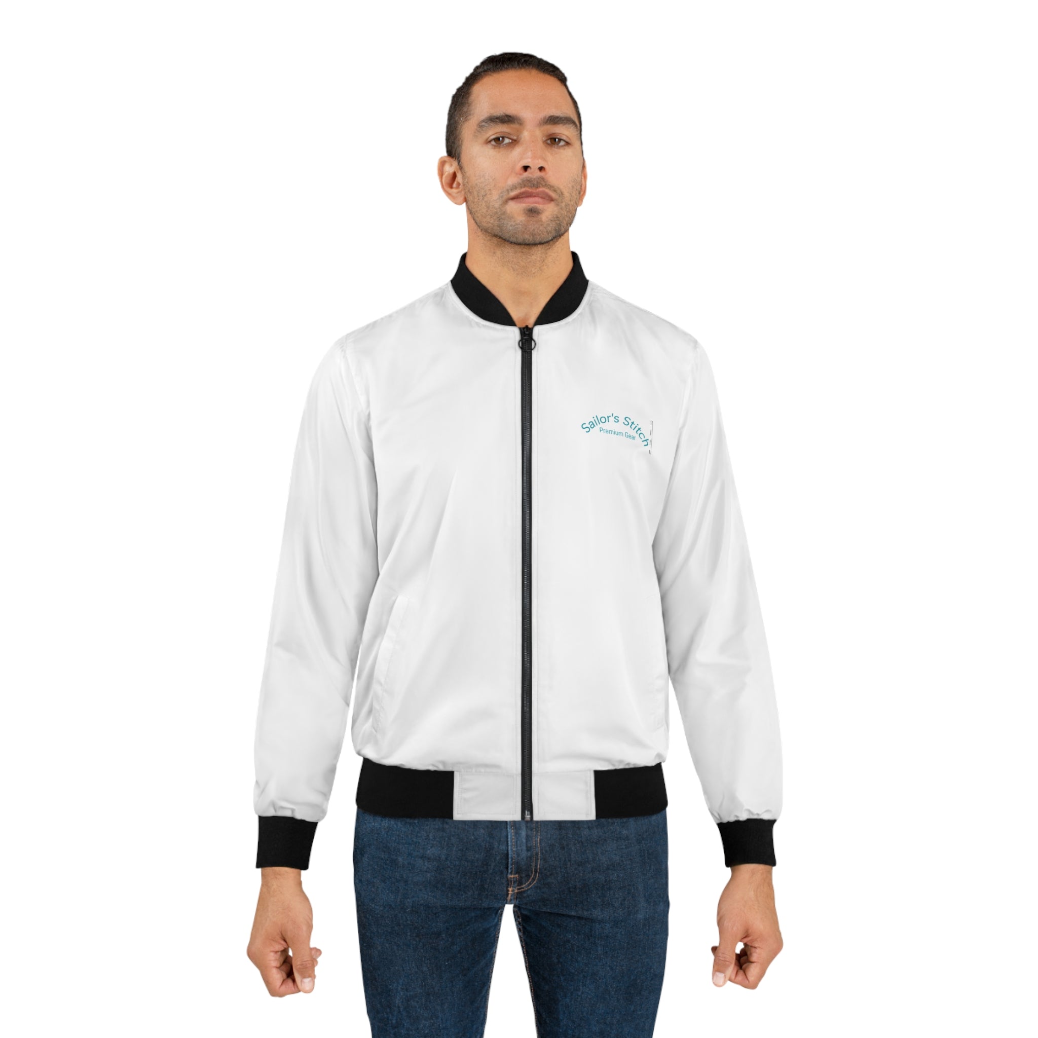 Sailor's Story Bomber Jacket — Minimal Sailboat Graphic Men’s Bomber, Nautical apparel, Outerwear