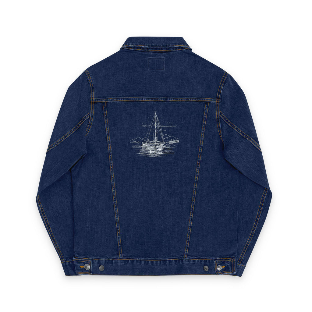Sailors Yacht Unisex Embroidered Denim Jacket, Casual Outerwear, Summer Layering, Perfect for Festivals, Unique Gift Idea, Nautical apparel