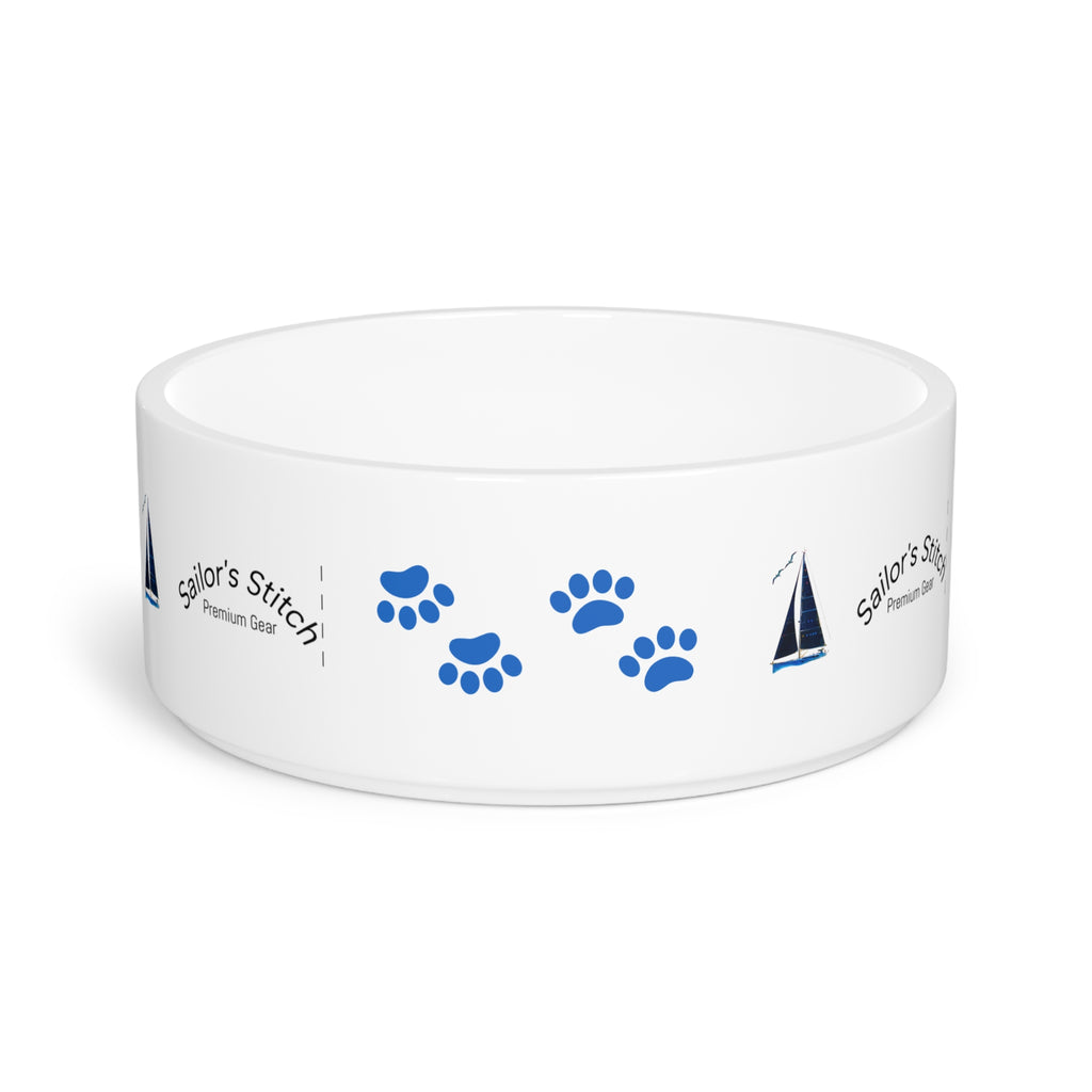 Sailors Stitch Nautical Pet Bowl - Custom Pet Name Sailboat Design, Personalized Dog Dish, Cat Bowl, Pet Accessories, Housewarming Gift