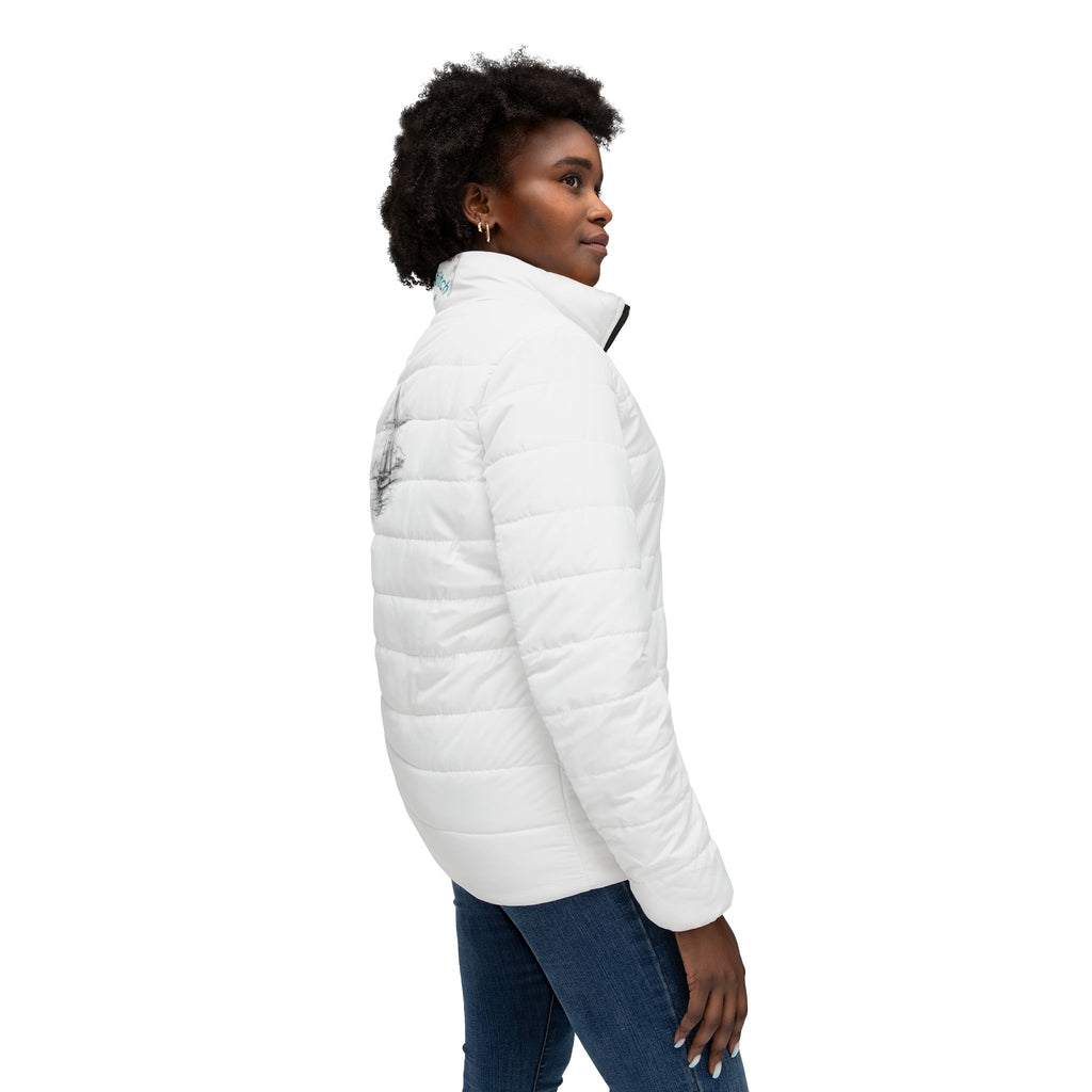 Sailboat Sketch Women’s Puffer Jacket – Nautical Apparel- Lightweight Quilted Coat.  Outerwear