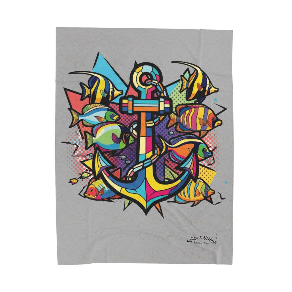 Yacht Anchor Pop Art Sailing Anchor Velveteen Plush Blanket | Cozy Home Decor, Nautical Gift, Beach Blanket, Warm Throw, Relaxation Essential, Saloon & Cabin accessories