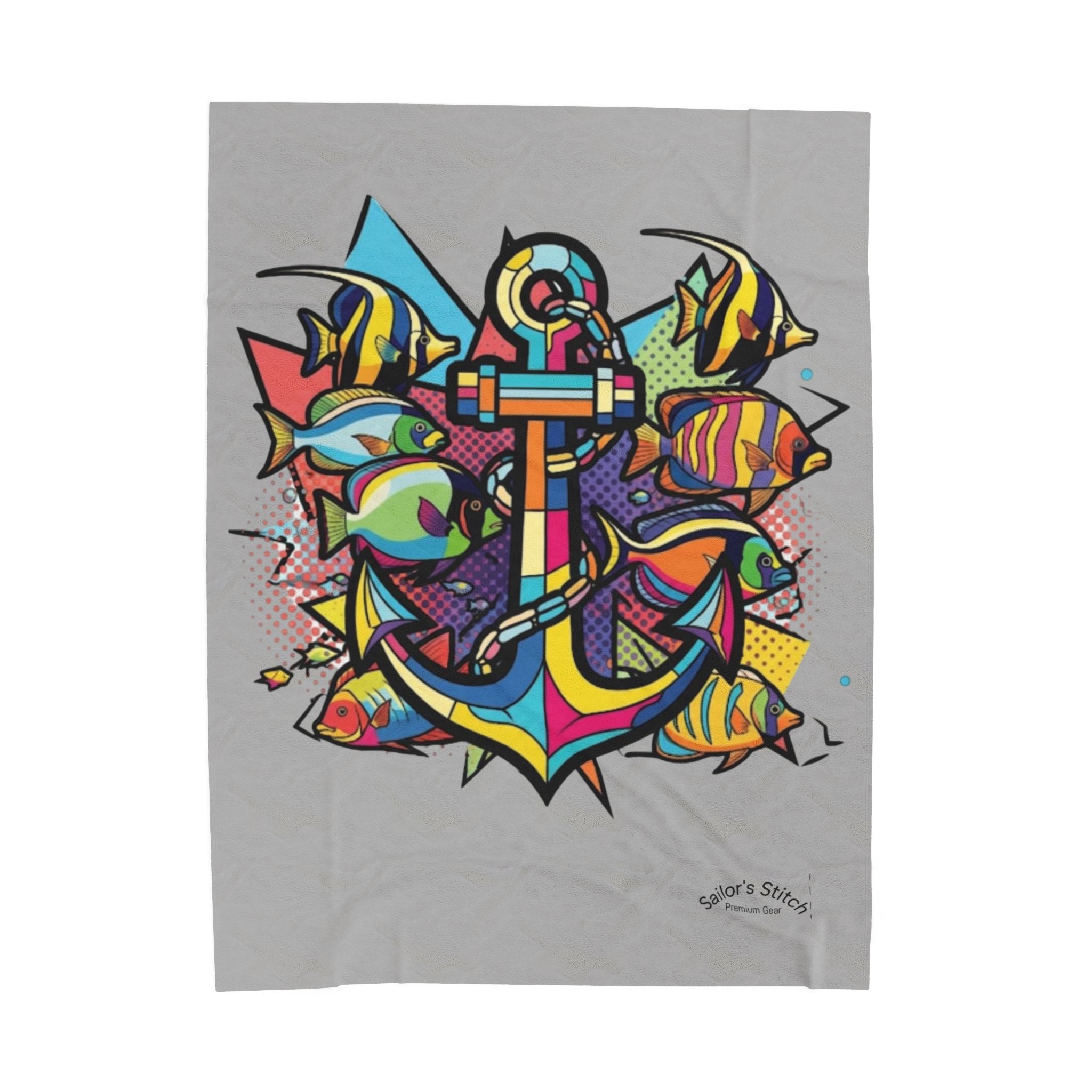 Yacht Anchor Pop Art Sailing Anchor Velveteen Plush Blanket | Cozy Home Decor, Nautical Gift, Beach Blanket, Warm Throw, Relaxation Essential, Saloon & Cabin accessories