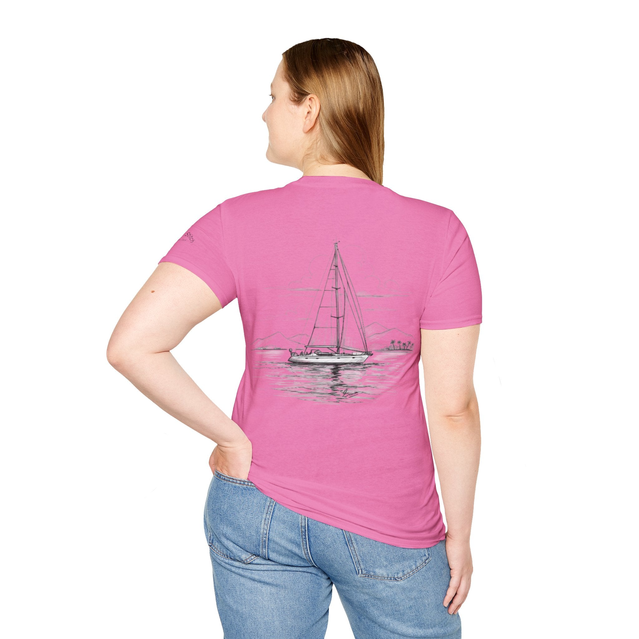 Less Hustle More Sailing Yacht Anchor Double sided print T-Shirt, Unisex Tee, Ideal for Sailors, Gift for Dreamers, Casual Wear, Motivational Shirt, Nautical apparel