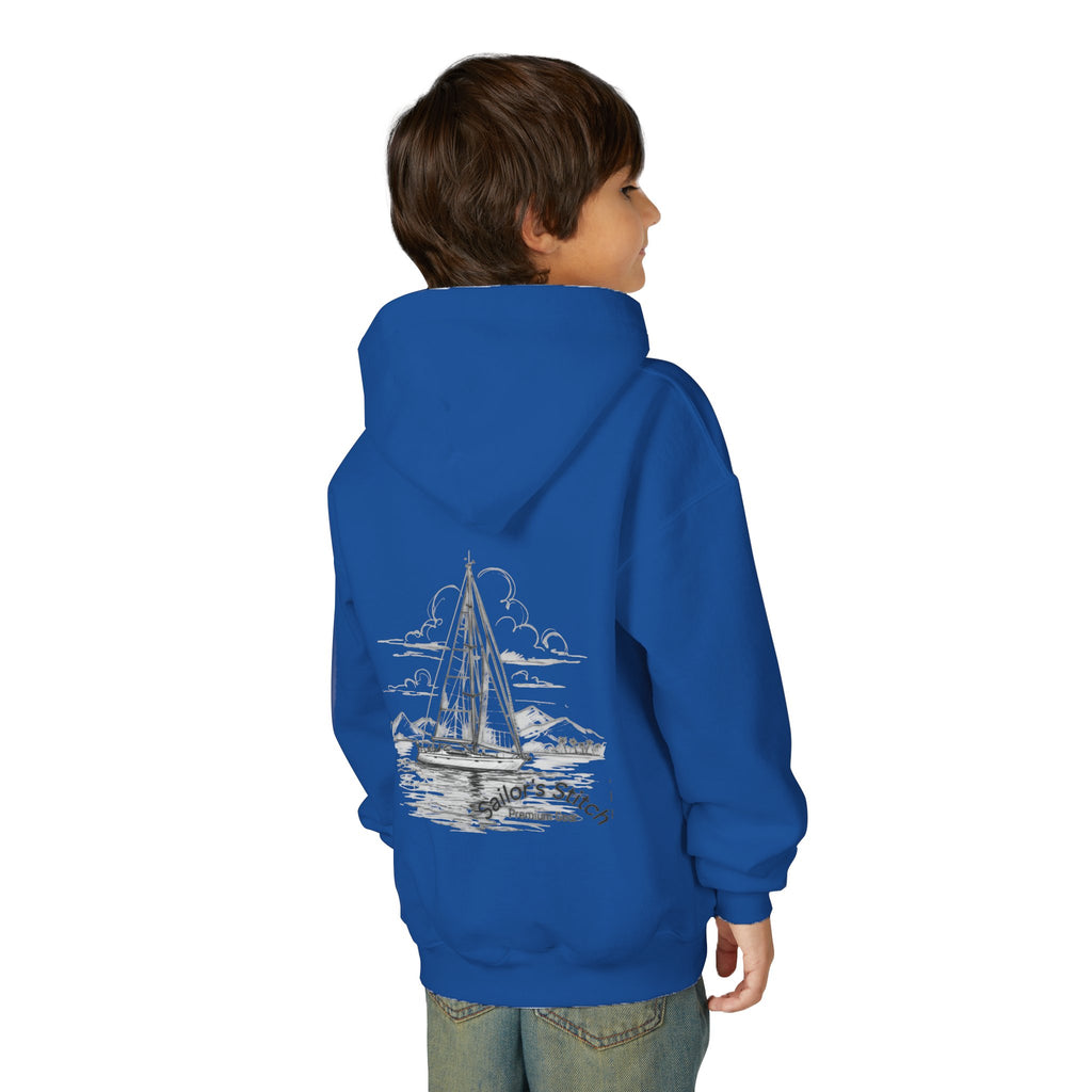 Youth Sailing Yacht, Double-sided print Sailing Heavy Blend Hoodie - Nautical Sweatshirt for Ocean Lovers, Sailors, Sea Enthusiasts - Boat Adventure Jumper, Maritime Pullover, Kids nautical apparel