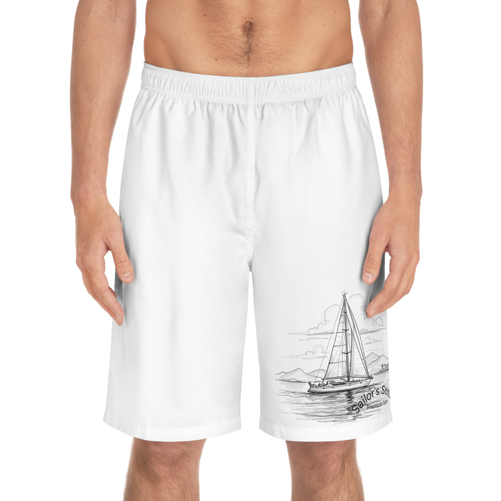Men's Sailboat Board Shorts, Summer Swim Trunks for Beach, Nautical Men's Swimwear, Vacation apparel, Pool Party swim shorts