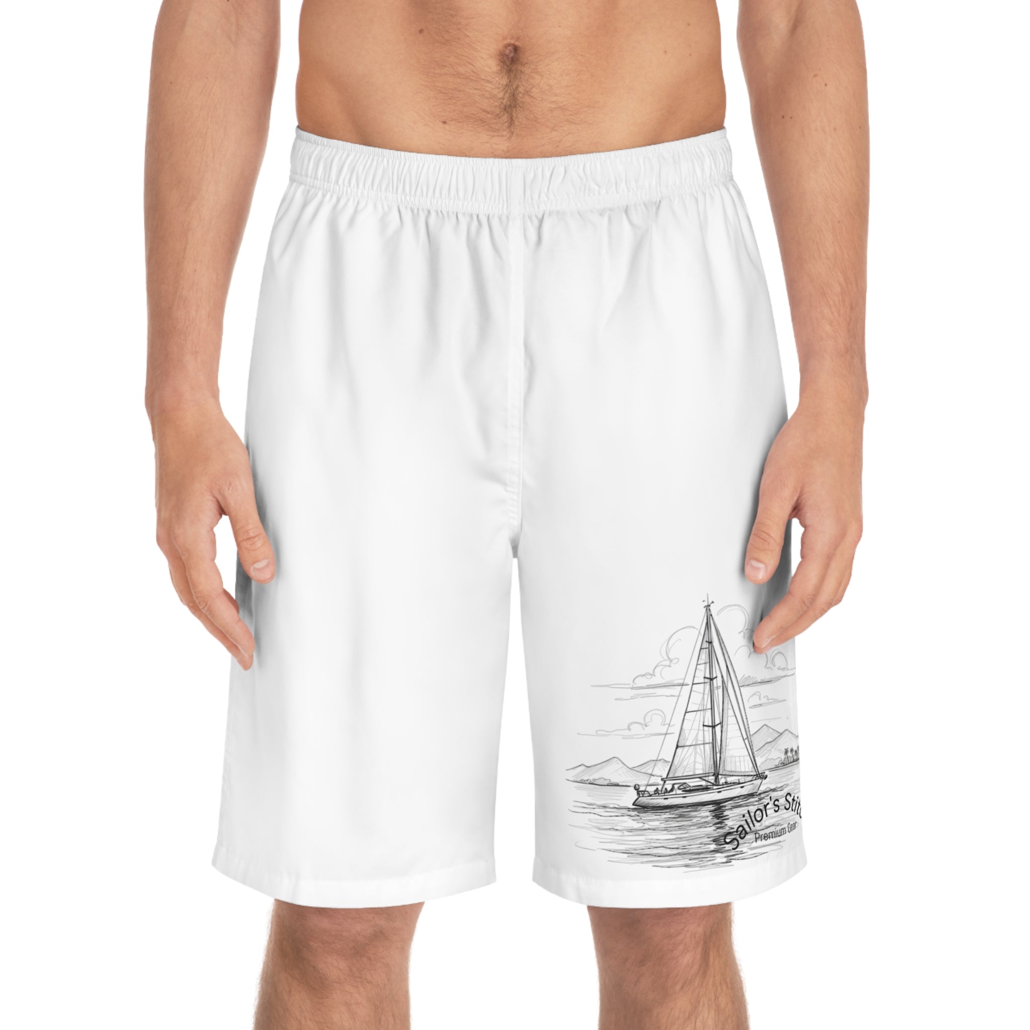 Men's Sailboat Board Shorts, Summer Swim Trunks for Beach, Nautical Men's Swimwear, Vacation apparel, Pool Party swim shorts
