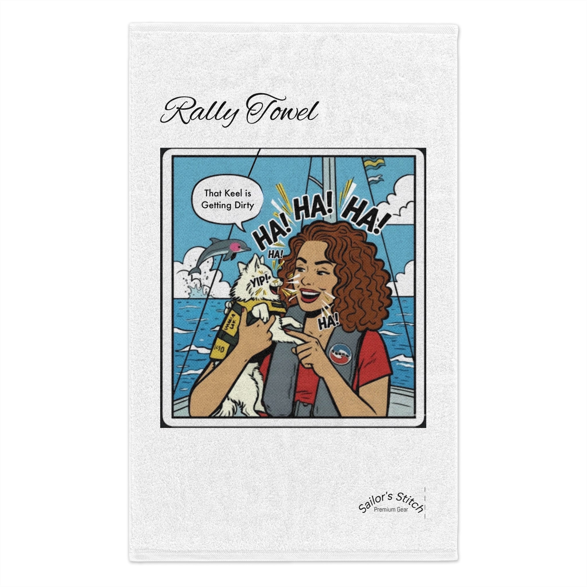 Comic Sailing Rally Towel - Beach Decor, Outdoor Events, Gifts for Sailors, Summer Fun, Nautical Accessories