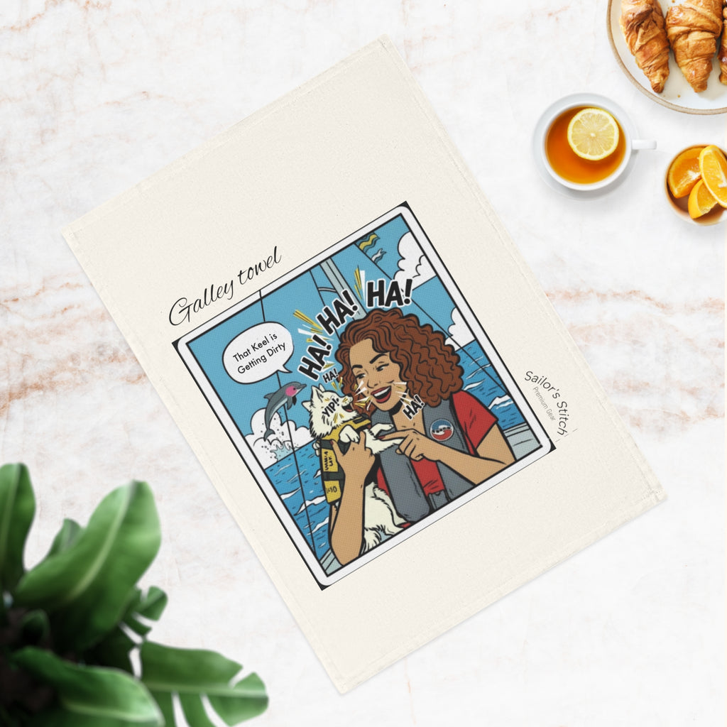 Comic Galley Kitchen Towel Nautical - Cotton Tea Towel Coastal Kitchen Decor Marine Gift, Seafood Lover's Kitchenware, Beach House Accessories