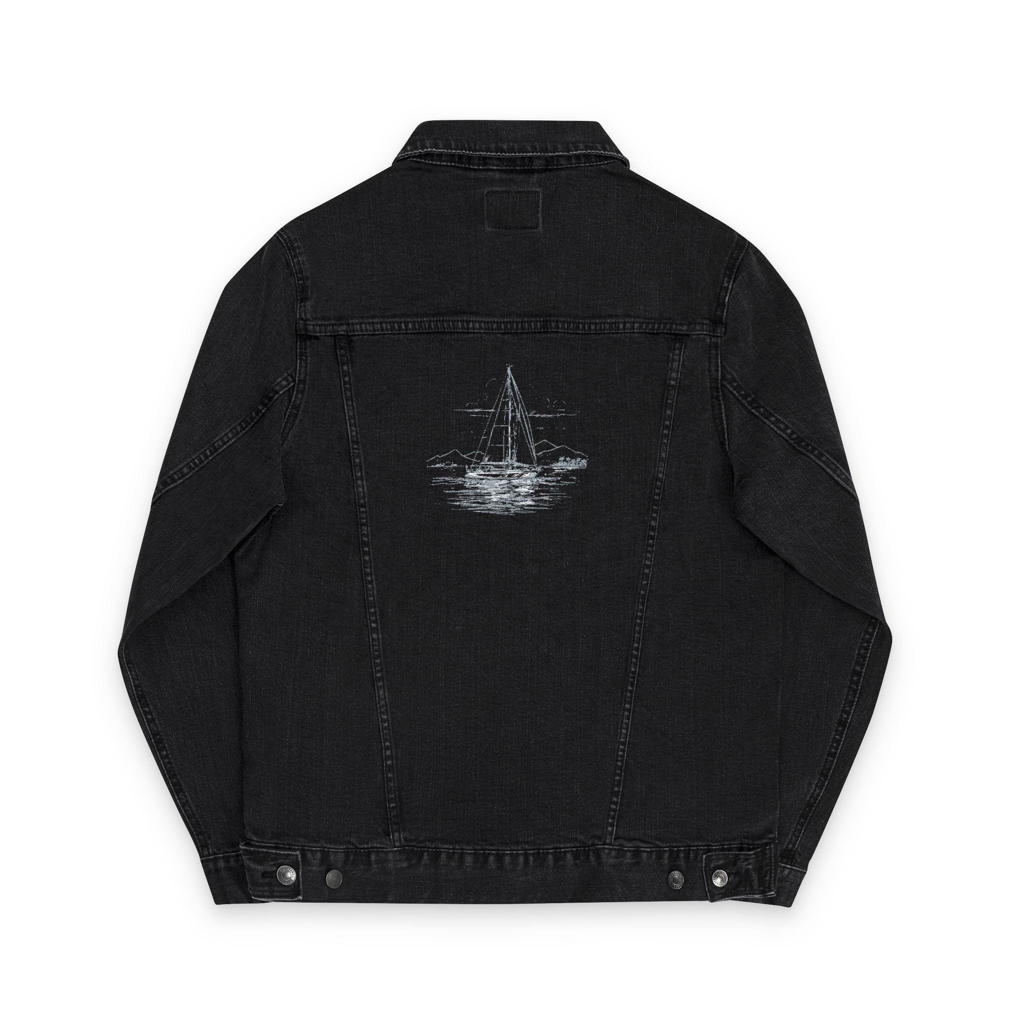 Sailors Yacht Unisex Embroidered Denim Jacket, Casual Outerwear, Summer Layering, Perfect for Festivals, Unique Gift Idea, Nautical apparel