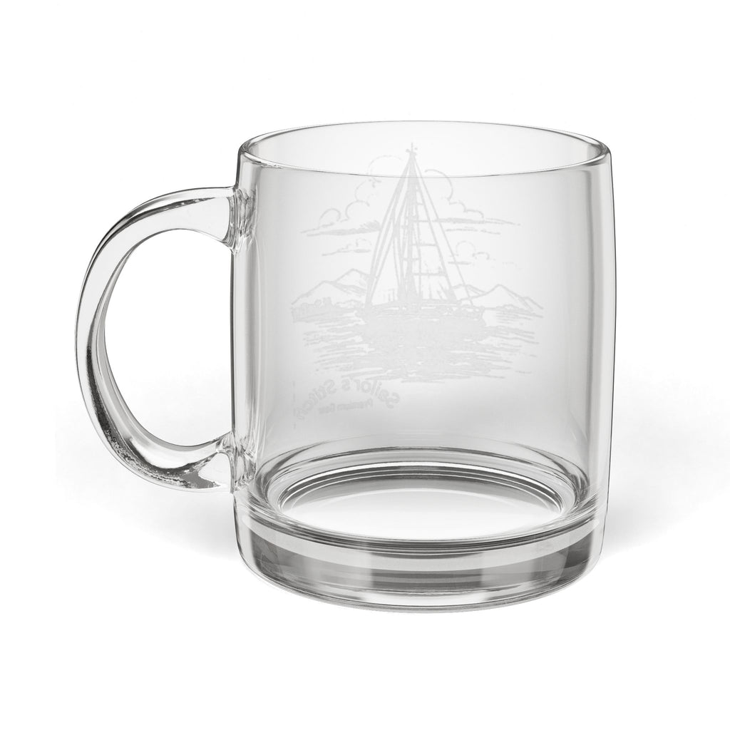 Engraved Glass Coffee Mug, Sailing Yacht Design, Customizable Nautical Gift, 12 or 25oz, Personalized Tea Cup, Sailboat Mug, Galley accessories