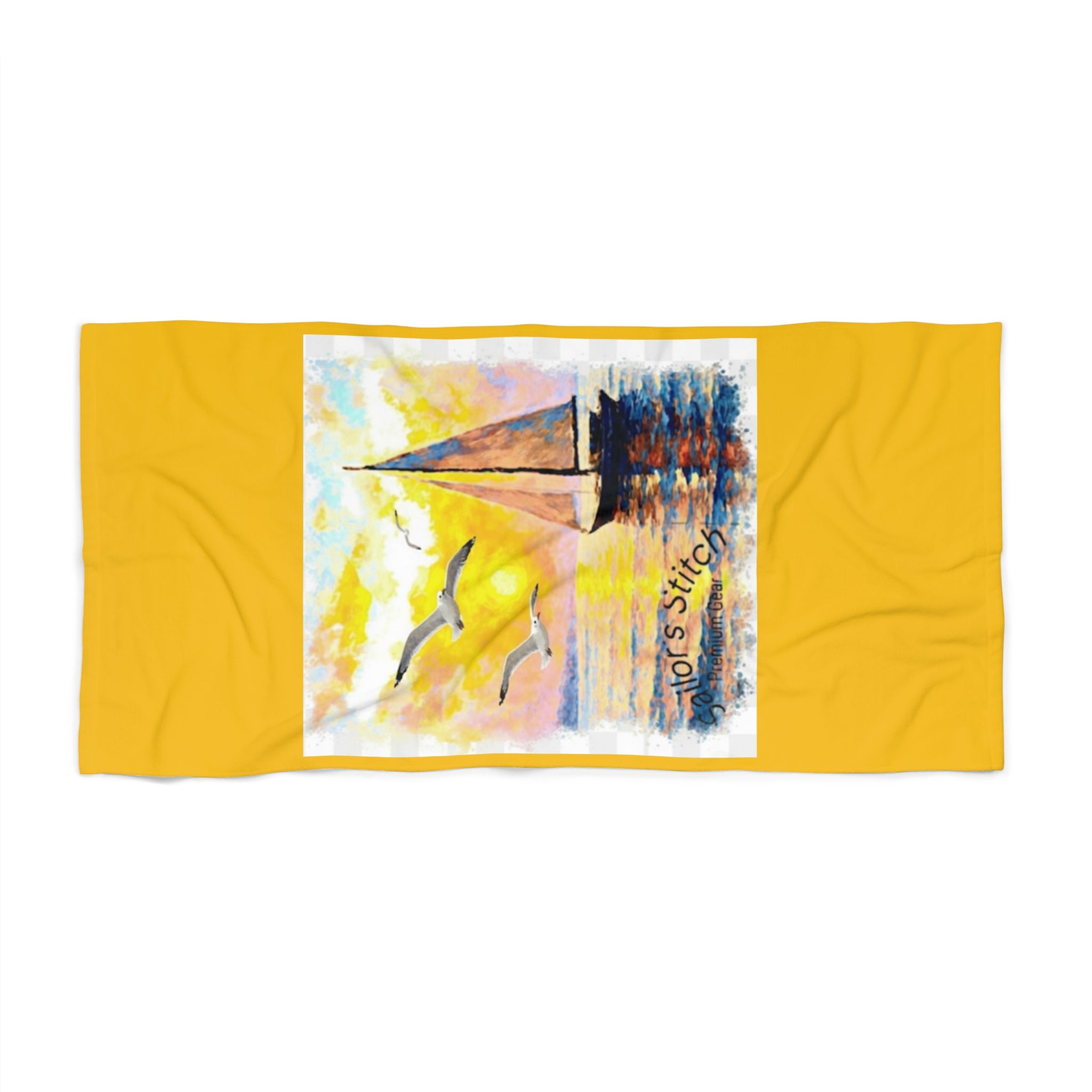 Sunset Yacht Vibrant Beach Towel for Sun and Fun, Perfect for Sailing, Custom name option, Poolside Parties, Beach Trips, and Gift Accessories