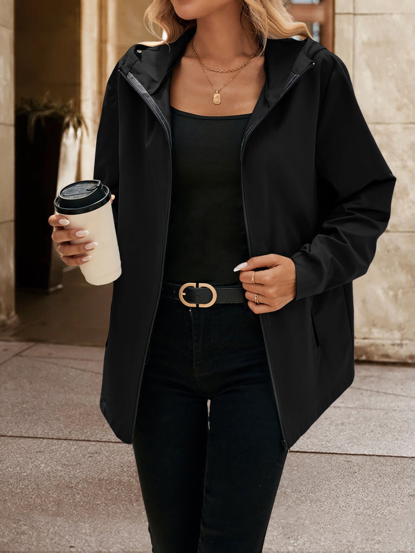 Women’s Waterproof Hooded Windbreaker Raincoat, Outerwear, Light Sailing Jacket, Outerwear